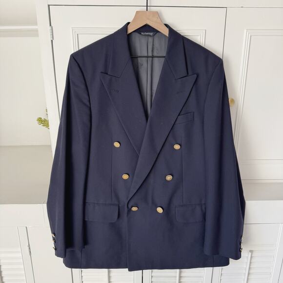 Burberry Other - Vintage Burberrys' Navy Blue 100% Wool Double Breasted Sport Coat Blazer Size XL